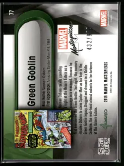 2015 Marvel Masterpieces Green Goblin #77 Silver Foil Serial Numbered - Image 2