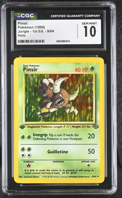 CGC 10 GEM MINT Pinsir 1999 Jungle 1st Edition 9/64 Holo Pokemon Card - Image 1