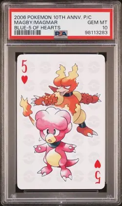 Pokemon PSA 10 magby & Magmar Blue - 5 Of Hearts 10Th Anniversary Poker 2006 - Image 2