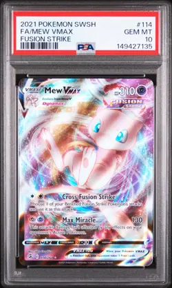 2021 POKEMON SWORD & SHIELD FUSION STRIKE #114 FULL ART/MEW VMAX PSA 10 - Image 1
