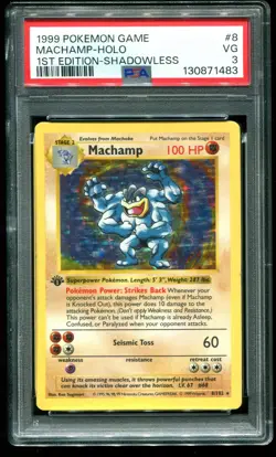 PSA 3 Machamp 1st Edition Shadowless Holo Rare Base Set 1999 Pokemon Card #8 - Image 1