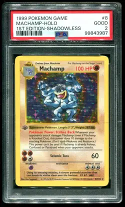 PSA 2 Machamp 1st Edition Shadowless Holo Rare Base Set 1999 Pokemon Card #8 - Image 1