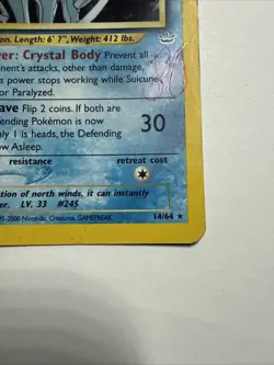 Pokemon TCG WOTC Suicune Holo Rare Card 14/64 Neo Revelation Creased DMG - Image 5