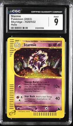 CGC 9 MINT Starmie H28/H32 Skyridge Holo Swirl Pokemon Card - Image 1