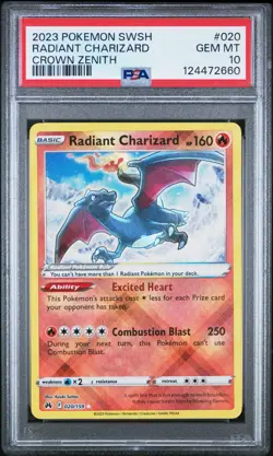2023 POKEMON SWORD & SHIELD CROWN ZENITH #020 RADIANT CHARIZARD PSA 10 - Image 1