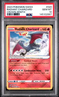 2023 POKEMON SWORD & SHIELD CROWN ZENITH #020 RADIANT CHARIZARD PSA 10 - Image 1