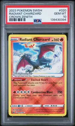 2023 POKEMON SWORD & SHIELD CROWN ZENITH #020 RADIANT CHARIZARD PSA 10 - Image 1