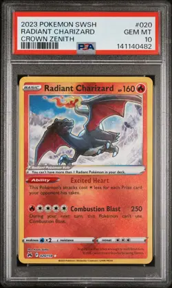 2023 POKEMON SWORD & SHIELD CROWN ZENITH #020 RADIANT CHARIZARD PSA 10 - Image 1