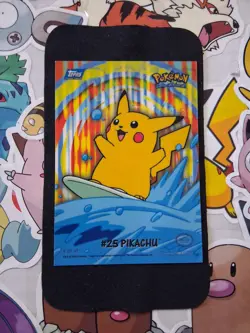 Topps Pokemon Surfing Pikachu #25 TV Animation Series 8 Of 10 Stick-Ons LP+ - Image 1