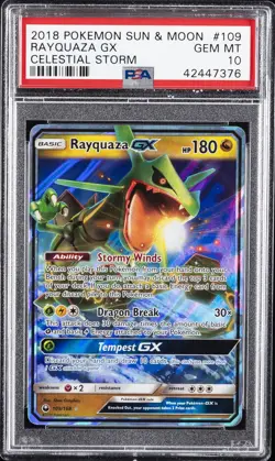2018 POKEMON SUN & MOON CELESTIAL STORM #109 RAYQUAZA GX PSA 10 - Image 1