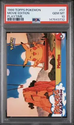 1999 TOPPS POKEMON PSA 10 PLAYTIME MOVIE EDITION 57 LOW POP BLUE LABEL PIKACHU - Image 1