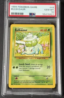 1999 POKEMON BASE SET UNLIMITED #44 BULBASAUR PSA 10 - Image 1