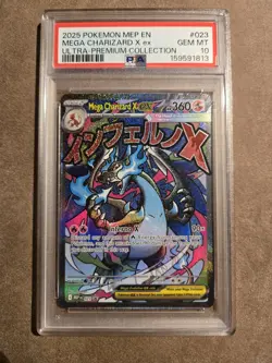 2025 POKEMON MEP EN-ME UPC BLACK STAR PROMO #023 MEGA CHARIZARD X ex PSA 10 #023 - Image 1