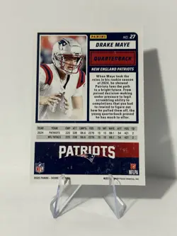 2025 Panini Score Drake Maye Blue Sparkle /399 #27 Numbered New England Patriots - Image 2