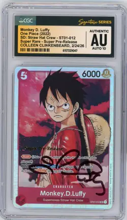 SUPER PRE-RELEASE CGC Authentic Auto 10 Colleen Clinkenbeard Luffy ST01-012 SR - Image 1