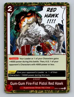 Gum-Gum Fire-Fist Pistol Red Hawk OP01-026 RomanceDawn Rare Foil NM - Pre-Errata - Image 1