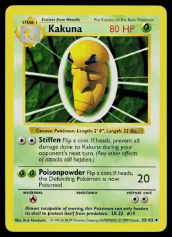Pokemon Card - Kakuna Base Set Shadowless 33/102 Uncommon - Image 1