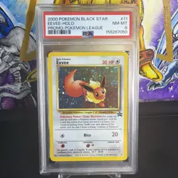 2000 POKEMON PROMO BLACK STAR POKEMON LEAGUE #11 EEVEE-HOLO PSA 8 SWIRL 💫 - Image 1