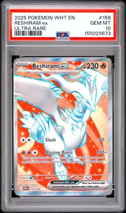 Reshiram Ex Ultra Rare Pokemon Wht En-White Flare 158 NM PSA 10 - Image 1