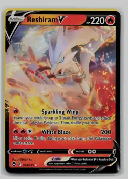 Reshiram V 024/195 Holo V Rare Silver Tempest Pokemon Holo Near Mint - Image 1