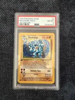 Pokemon: Machamp 1st Edition #8/102 Holo 1999 WOTC - VINTAGE PSA 8 - Image 1