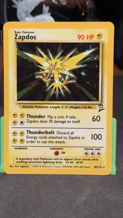 Zapdos 20/130 Base Set 2 Unlimited Rare Holo Pokemon Card WOTC 2000 LP - Image 1