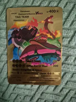 Venusaur Charizard Blastoise VMAX Gold Foil Card Fan Art With Protective Sleeve - Image 1