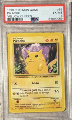 Pokemon 1999 Base Set Pikachu Yellow Cheeks 58/102 Regular PSA 6 (EN) - Image 1