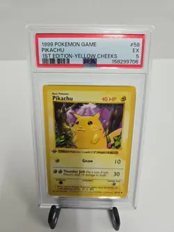 1999 POKEMON BASE SET 1ST EDITION YELLOW CHEEKS #58 PIKACHU PSA 5 - Image 1