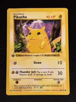 1999 Pokemon Base Set Shadowless 1st Edition Yellow Cheeks Pikachu 58/102 LP-/MP - Image 1