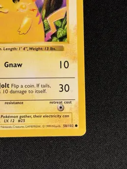 1999 Pokemon Base Set Shadowless 1st Edition Yellow Cheeks Pikachu 58/102 LP-/MP - Image 4