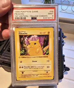 PSA 9 MINT 1999 Pikachu #58 1st Edition Yellow Cheeks – Pokemon Base Set (WOTC) - Image 1