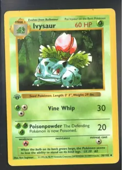 1st Edition Shadowless Ivysaur Base Set Pokemon Card 30/102 NM Possible PSA 8 - Image 1
