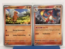 Charmander 007/091 & Charmeleon 008/091 NM Paldean Fates Pokemon Cards - Image 1