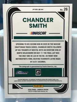Chandler Smith 2026 Donruss Racing Optic - Silver Holo Autograph - #26 - Image 2