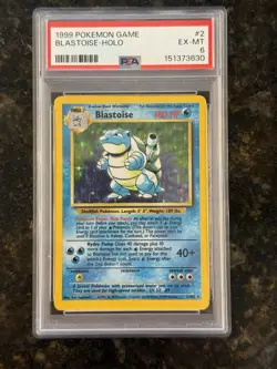 1999 Pokemon Game Blastoise Holo PSA 6 #2 Base Set Unlimited Vintage TCG - Image 1