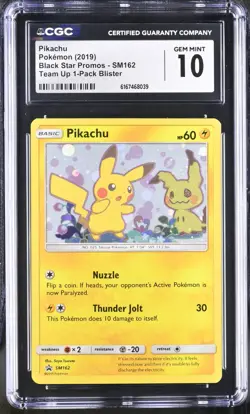 Pokemon Pikachu SM162 Holo Black Star Promo Team Up Blister - CGC 10 - Image 1