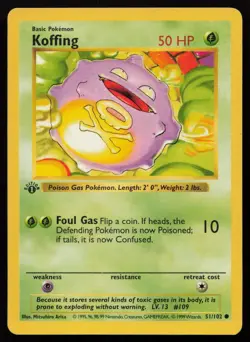 Koffing 51/102 1st Edition Common Base Set Shadowless Pokemon English LP - Image 1