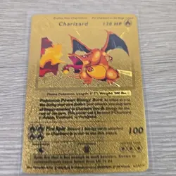 Pokemon Charizard Gold Foil Fan Art Textured Card 1999 04/102 HP120 W/HOLDER - Image 1