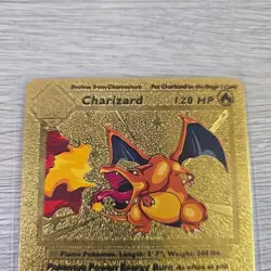 Pokemon Charizard Gold Foil Fan Art Textured Card 1999 04/102 HP120 W/HOLDER - Image 2