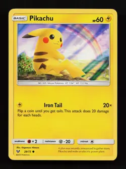 Pikachu 28/73 Common Shining Legends Holo Pokemon Card - Image 1