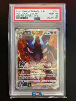 PSA 10 GEM MINT Lucario VSTAR Promo SWSH291 Crown Zenith ETB Pokemon Card - Image 1