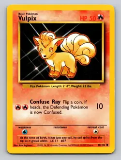 Vulpix 68/102 Common Base Set Unlimited Pokemon NM - Image 1
