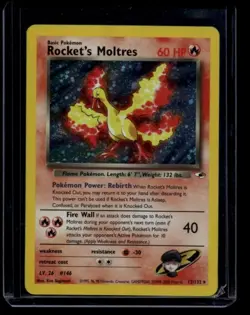 Pokemon TCG Rocket's Moltres 12/132 Gym Heroes Holo Rare LP - Image 1