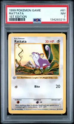 1999 POKEMON BASE SET 1ST EDITION #61 RATTATA PSA 7 - Image 1