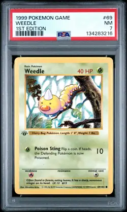 1999 POKEMON BASE SET 1ST EDITION #69 WEEDLE PSA 7 - Image 1