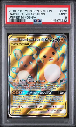 Raichu/Aln.Raichu Gx Unified Minds-Fa 220 Pokemon Sun & Moon NM PSA 9 - Image 1