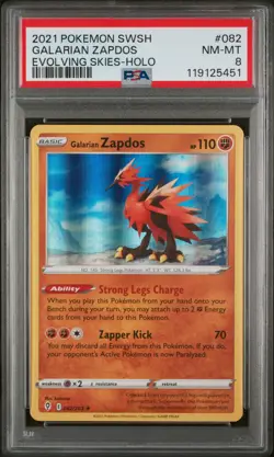 2021 POKEMON SWORD & SHIELD EVOLVING SKIES #082 GALARIAN ZAPDOS-HOLO PSA 8 - Image 1