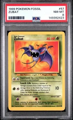 1999 POKEMON FOSSIL #57 ZUBAT PSA 8 - Image 1