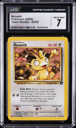 2000 POKEMON TEAM ROCKET #62/82 MEOWTH CGC 7 - Image 1